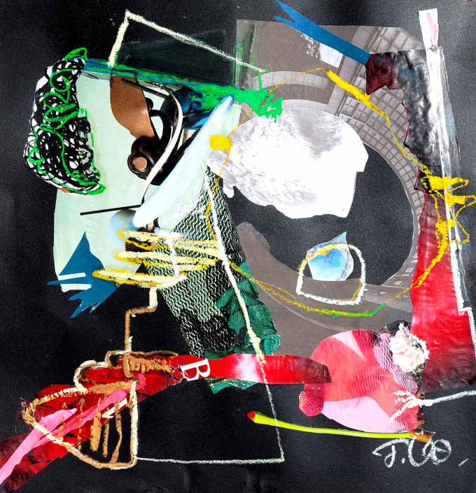 TRAVELING SERIES "Kovac 5" / Collage, Oilpastel on paper / 40 x 40 cm / 15.7 x 15.7 inches / 2025