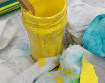 I use long-lasting printing inks from Marabu.
Screen printing is a traditional printing method in which the vibrancy and color last for decades—unlike today’s digital printing.