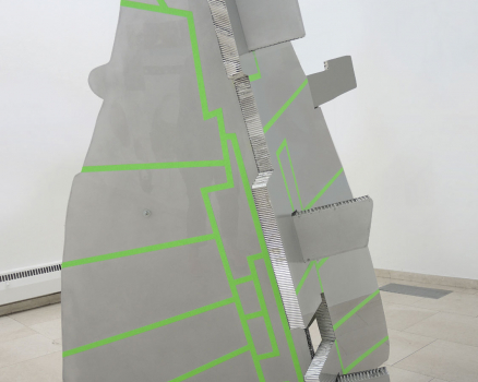 Aluminum panels, car paint, neon tape, 206 x 150 x 70 cm, 81 x 59 x 27.5 in., 2016