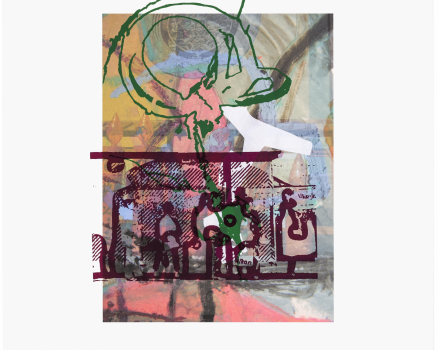 Silkscreen ink on Buetten, single work on digital photocollage, 76 x 56 cm, 29.9 x 22 in., 2014