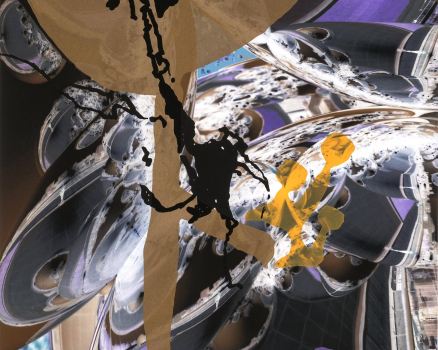 Silkscreen ink on Buetten, single work on digital photo collage, 100 x 70 cm, 39 x 28 in., 2015