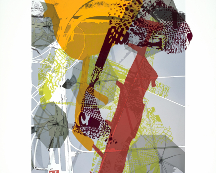 Silkscreen ink on Buetten, single work on digital collage, 100 x 70 cm, 39 x 28 in., 2015