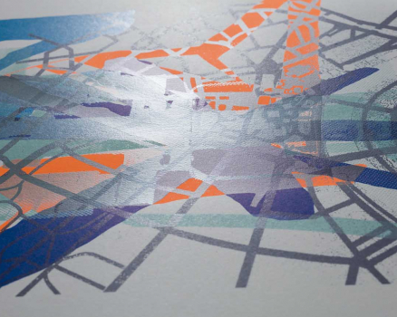 I love working with transparent silkscreen ink to get a clear, smooth color application and to superimpose layers.