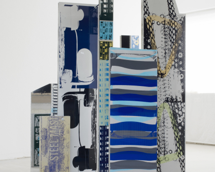 Original silkscreen, spray paint, car paint, mirror foil on 8 aluminum panels, screwed, painted from both sides, 250 x 173 x 90 cm, 98.4 x 68.1 x 35.4 in., 2016