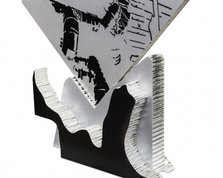 Aluminum panels, mounted, silkscreen printing, ink, 50 x 63, 13 cm, 20 x 25 x 5 in., 2016
Collection Museum Villa Haiss, Zell a.H., Germany